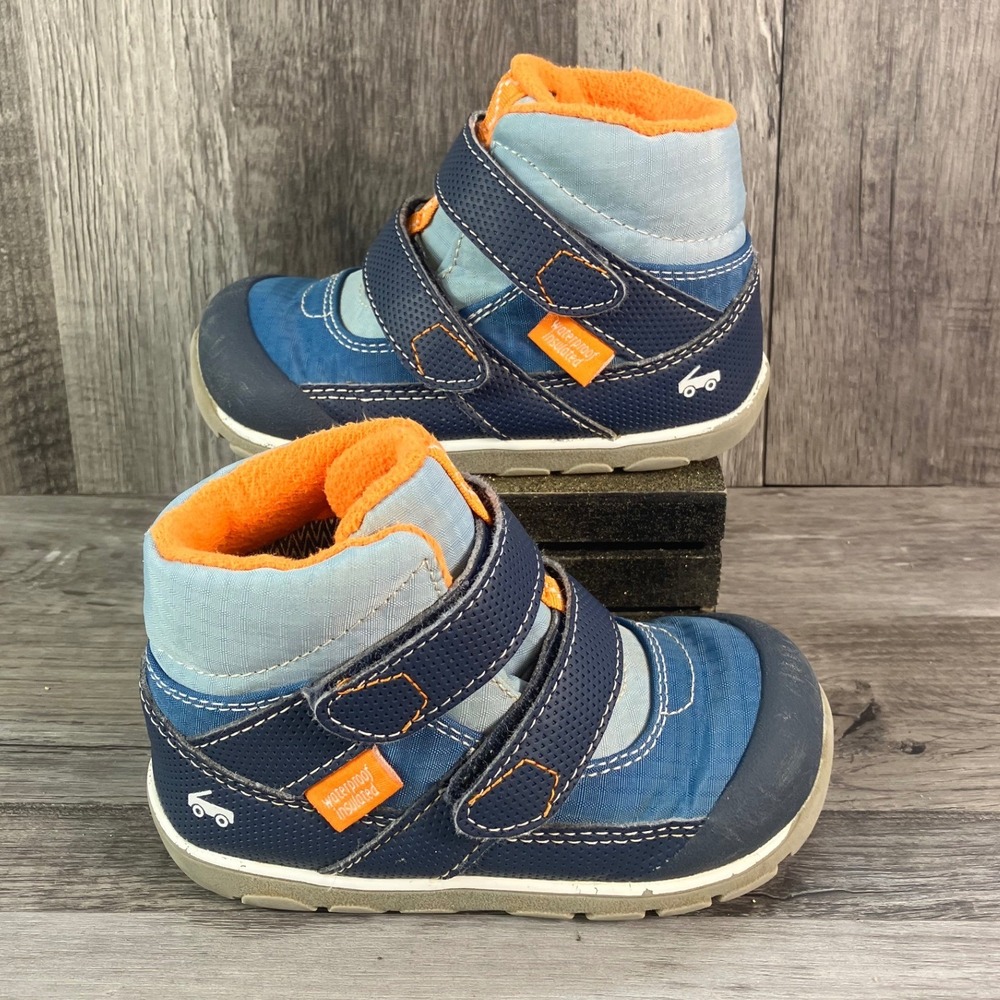 See Kai Run Boys Blue Orange Waterproof Insulated Winter Boots Toddler Size 8